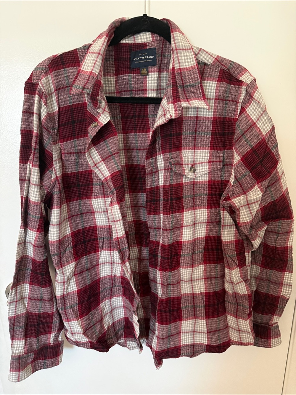 Lucky Brand Red and White Plaid Button-Down Shirt